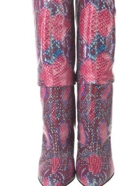 Women's Pink & Blue Snake-Print Knee Boots